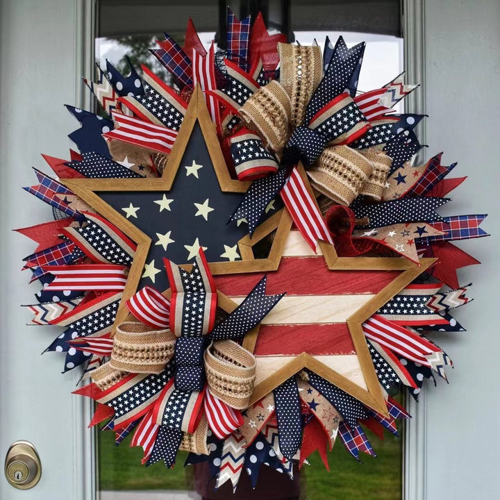 Unisex nan more patriotic door wreath in star design made of wood and jute ribbons Bowlift