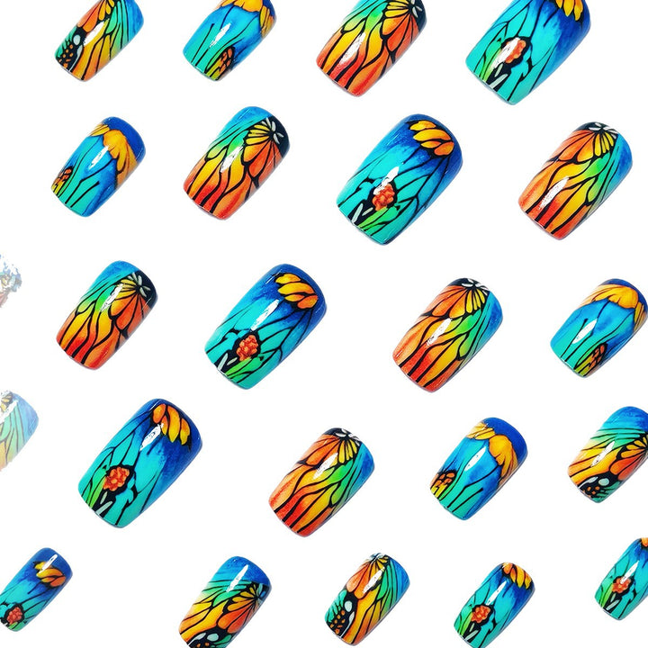 Artificial nails with floral design and bright colors Bowlift