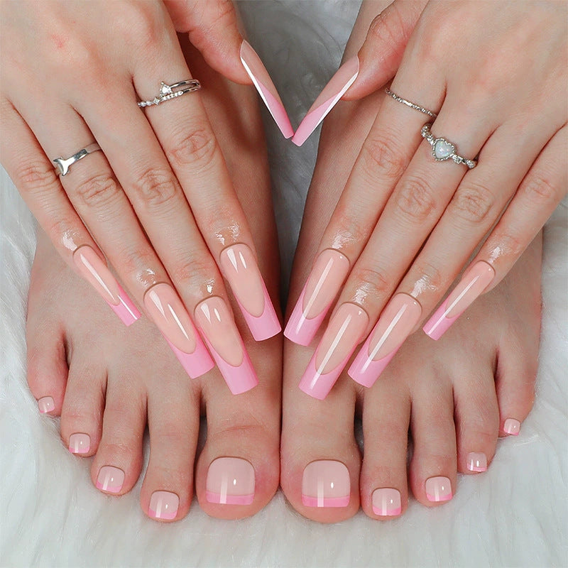 Stylish Press-On Nail Set with Elegant French Tip Design Bowlift
