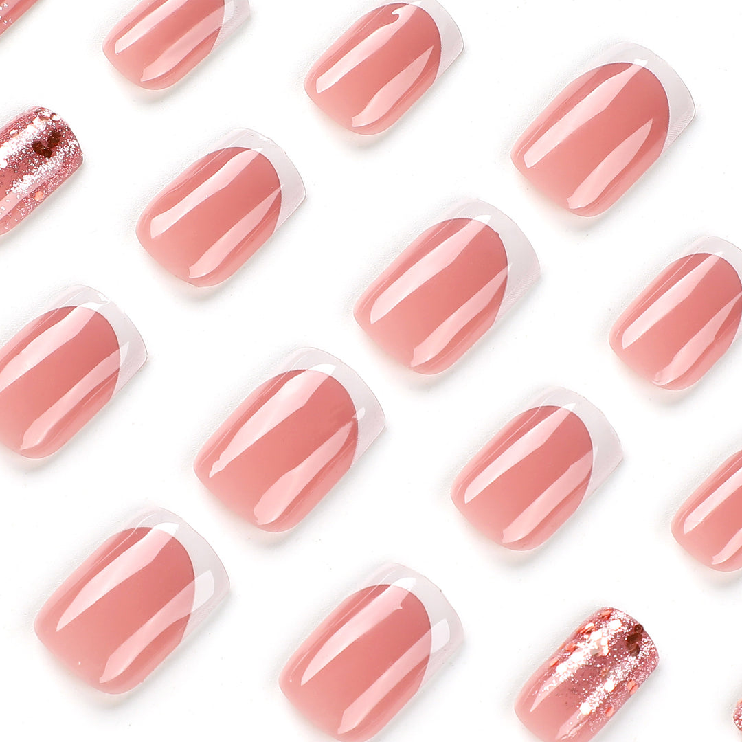 Artful Nail Art with Elegant Glitter and French Tip Accents Bowlift