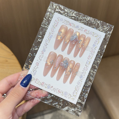 Artificial nails with romantic floral and glitter details Bowlift