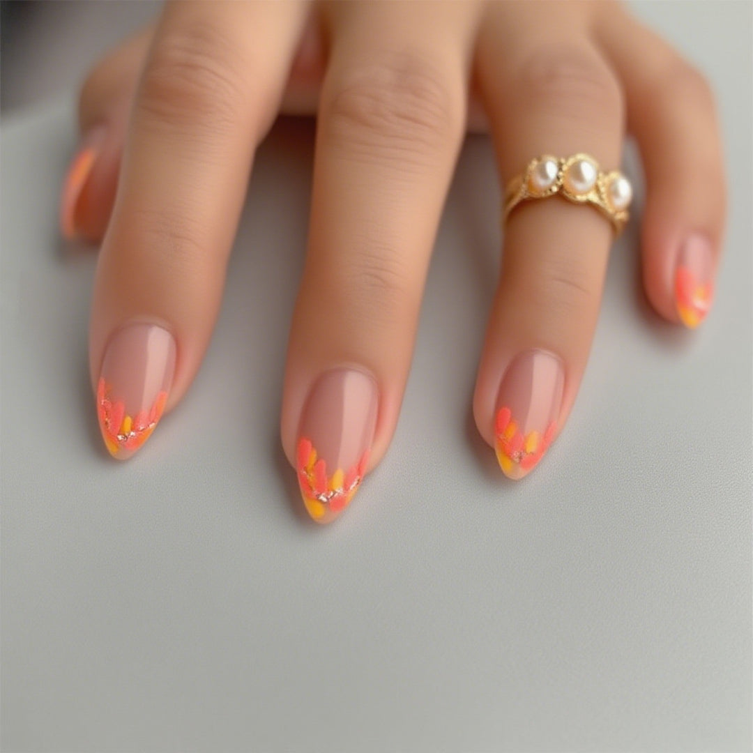 Floral Press-On Nail Set with Elegant Design Elements Bowlift