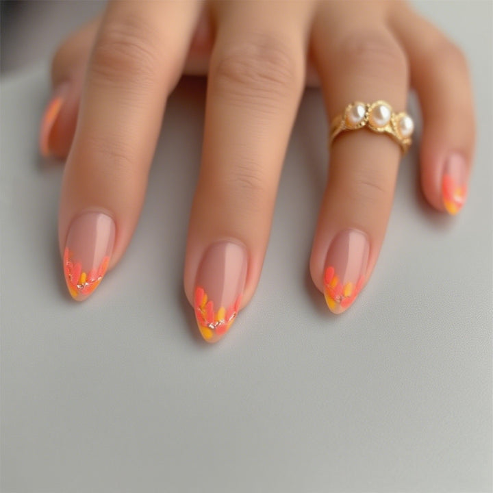 Floral Press-On Nail Set with Elegant Design Elements Bowlift