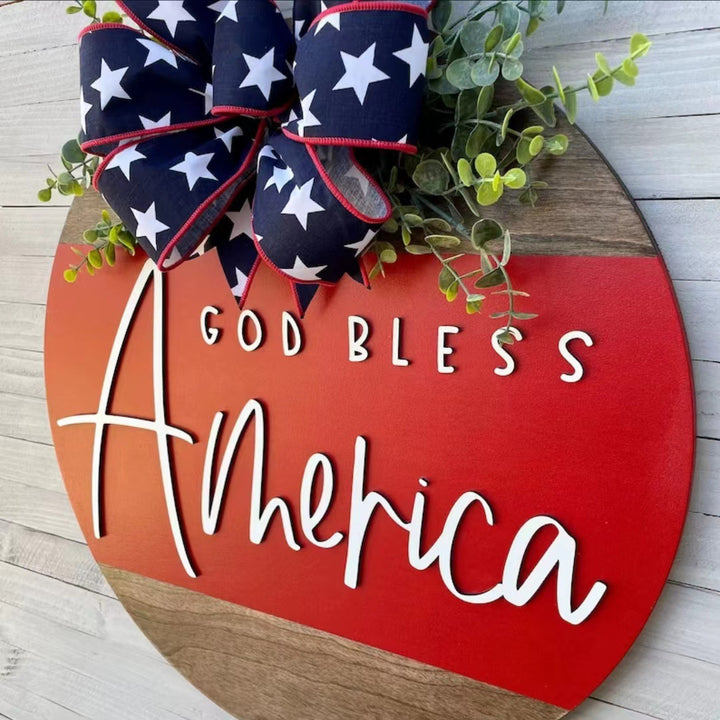 Unisex decorative wooden wall wreath with patriotic lettering Bowlift