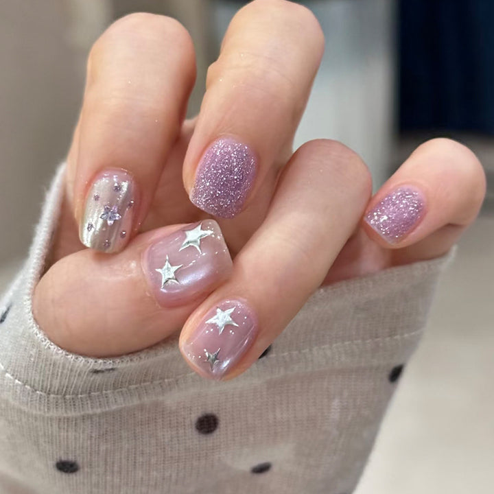 Glittery Star-Embellished Press-On Nails Bowlift