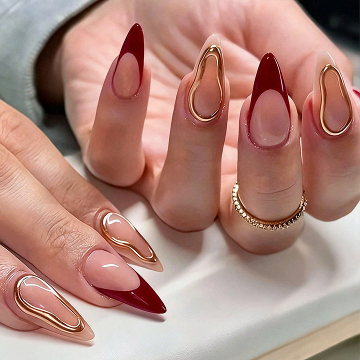 Premium Glossy Press-On Nail Set with Elegant Curved Design Bowlift