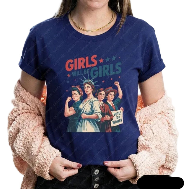 Women's nan vintage-inspired feminist graphic t-shirt with suffragette illustration Bowlift