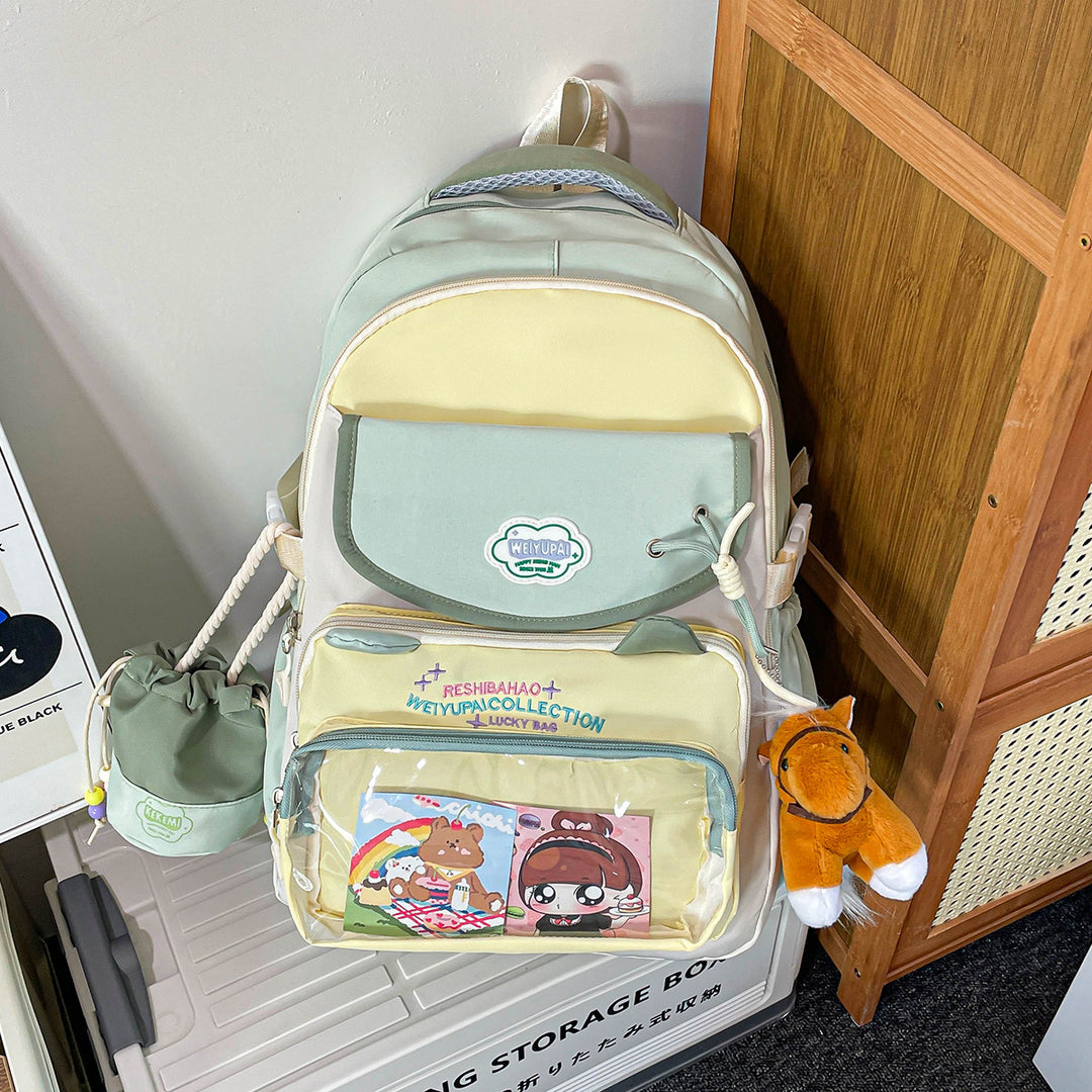 Cartoon-Themed Multi-Pocket Backpack