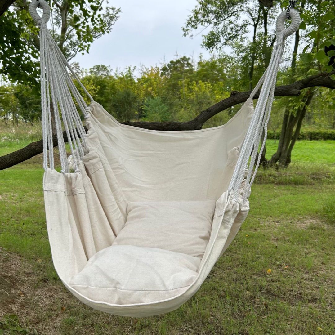 Hanging hammock chair with reinforced cotton canvas and integrated arm pockets Bowlift