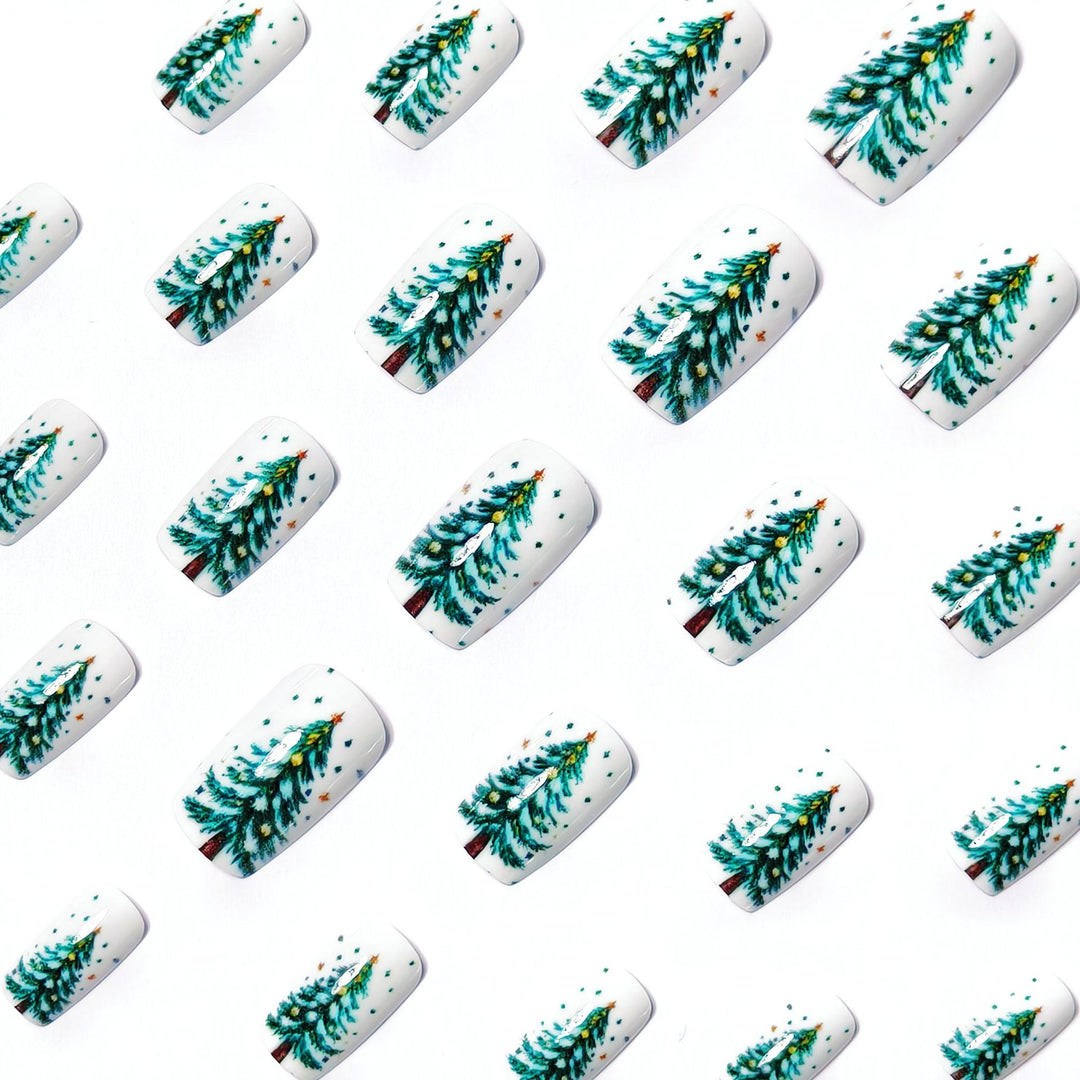 Holiday-Themed Artistic Tree Design Nail Art Bowlift
