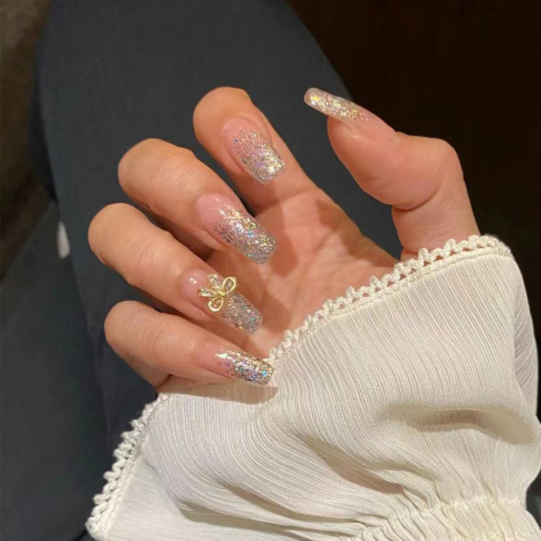 Artful Nail Extensions with Glitter and Decoration Bowlift