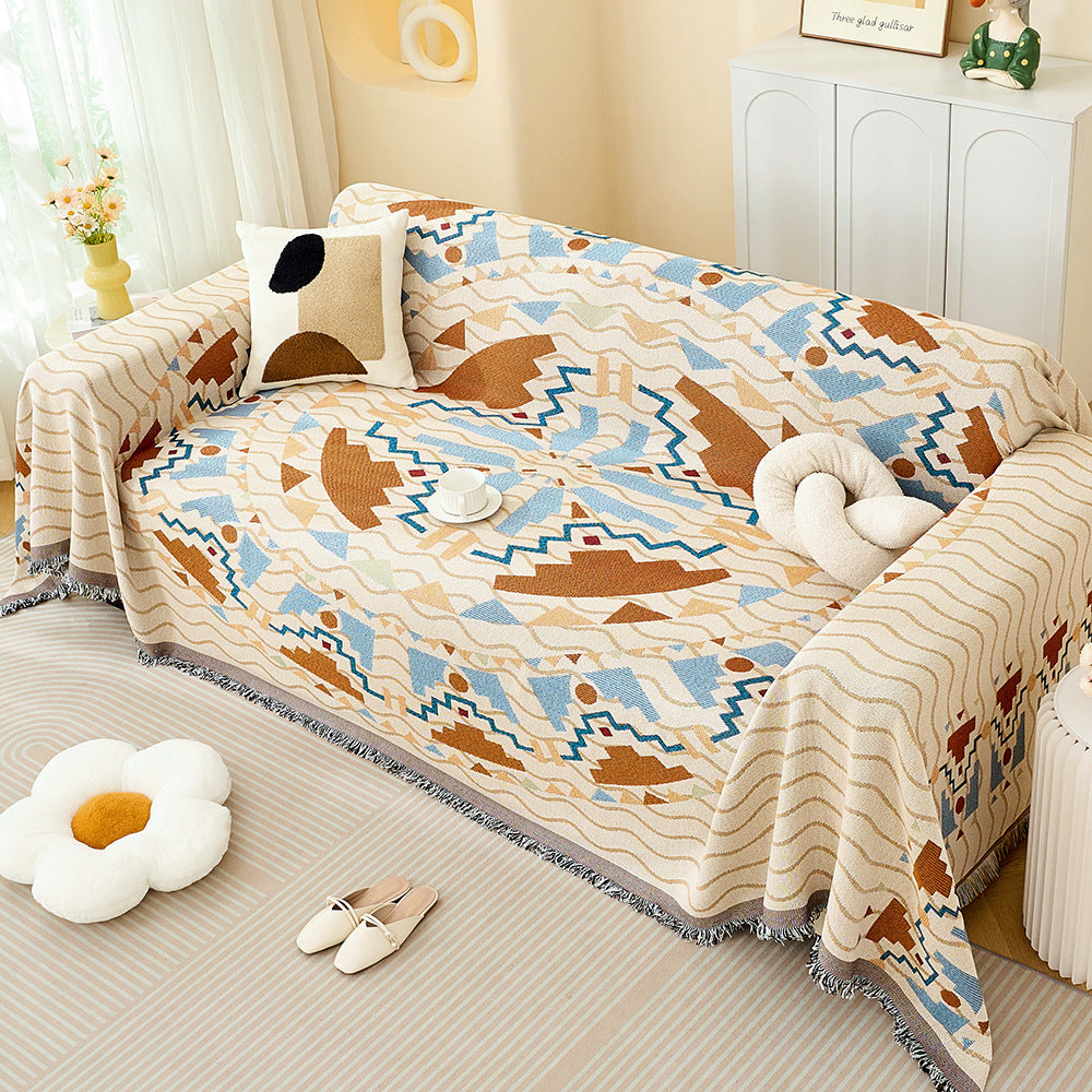 Decorative Fringed Geometric Jacquard Sofa Throw Cover Bowlift