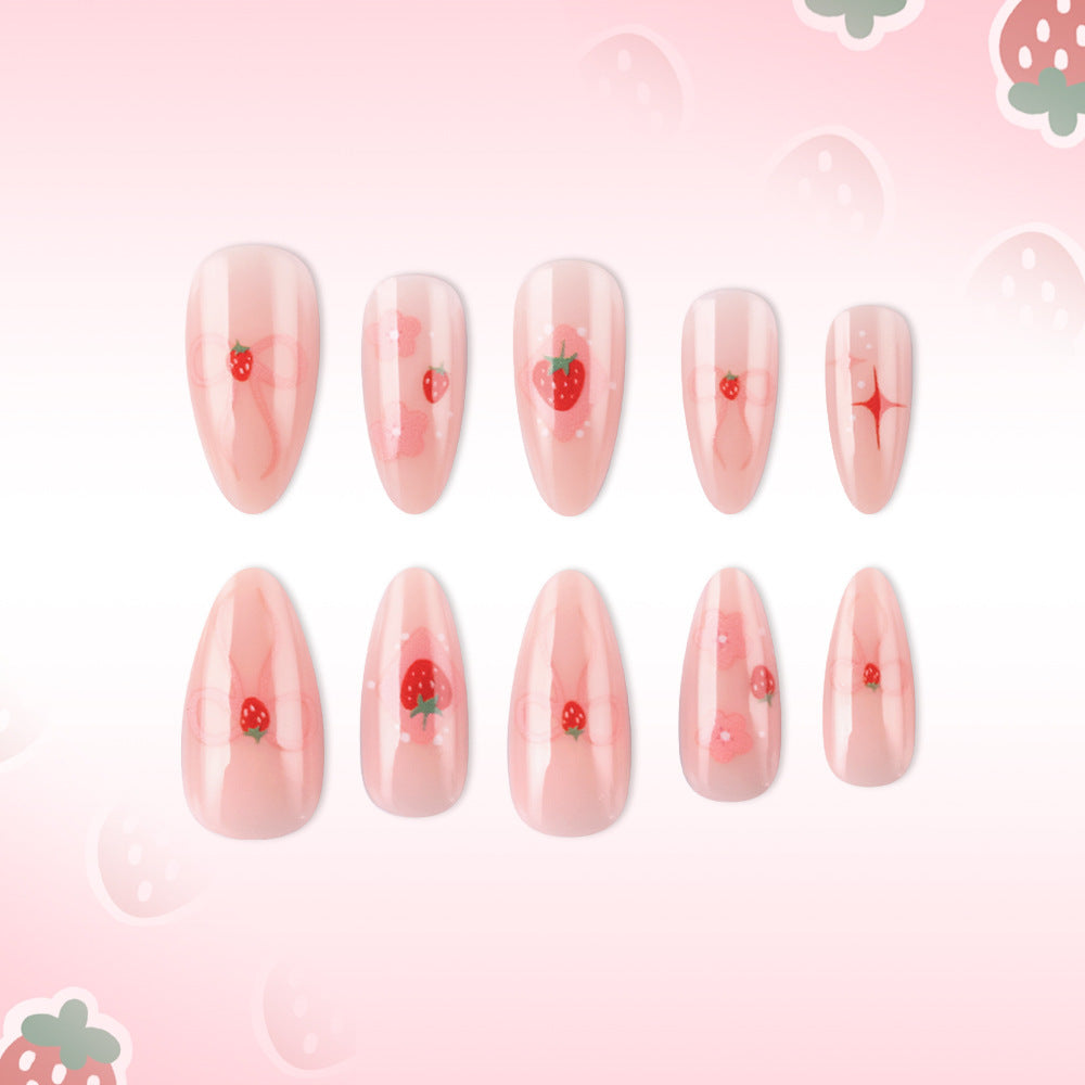 Strawberry-Themed Artistic Press-On Nails Bowlift