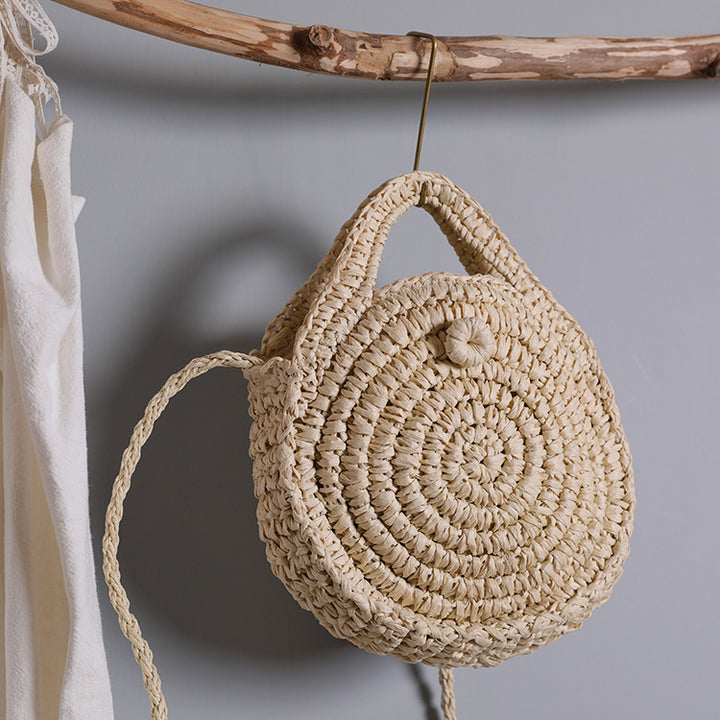 Handcrafted Round Wicker Bag with Elegant Closure Bowlift