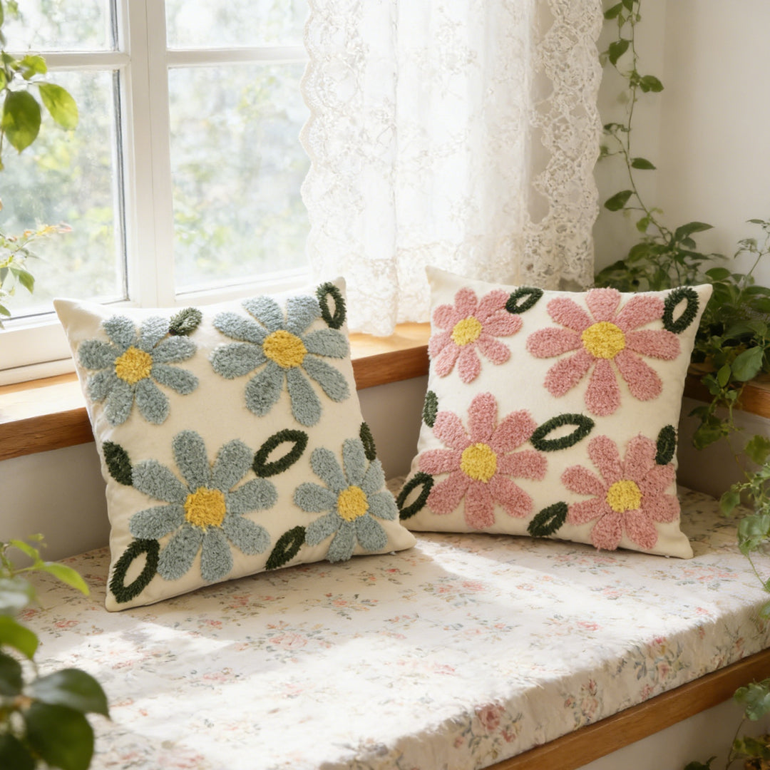 Artistic Floral Embroidered Cushion