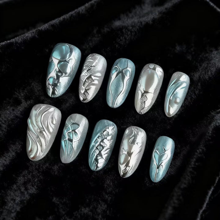 Artistic Metallic Press-On Nail Set Bowlift