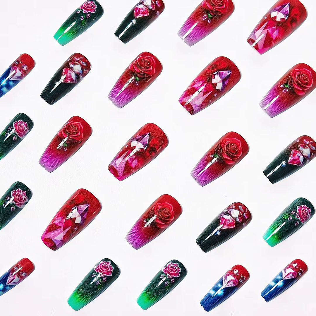 Artificial nails with floral and glittering accents Bowlift