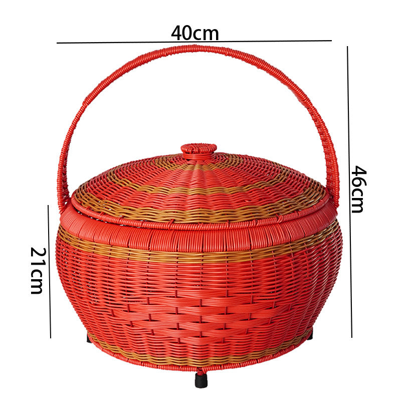 Women's Handcrafted Storage Basket with Lid and Carry Handle Bowlift