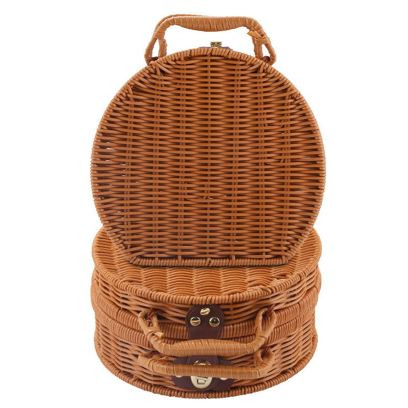 Women Round Wicker Handbag Bowlift