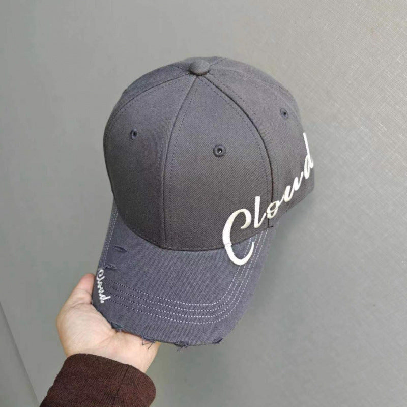 Women's Distressed Cotton Baseball Cap with Scripted Design Bowlift