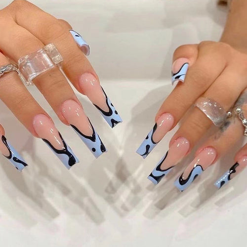 Artful Nail Extensions with Abstract Wave Pattern Bowlift