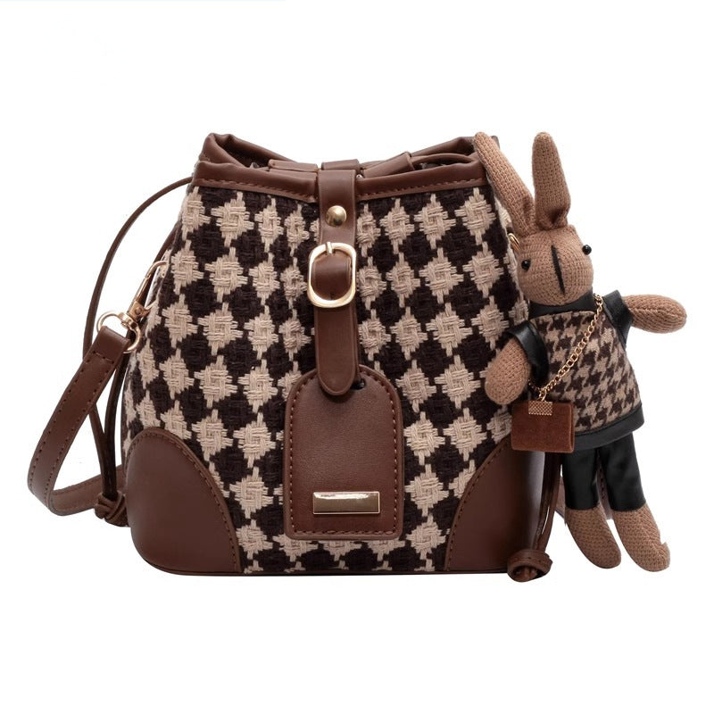 Stylish Checkered Bucket Bag Bowlift
