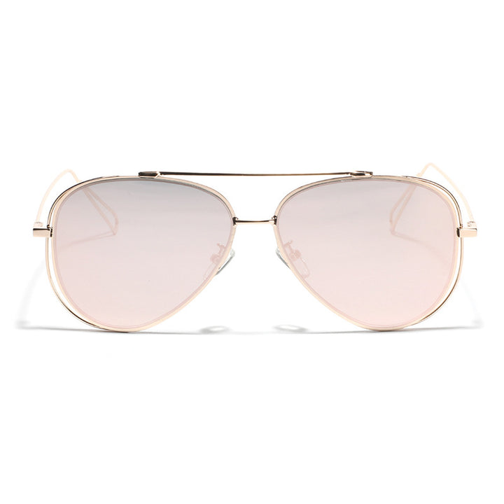 Women's retro aviator sunglasses with silver metal frame and mirrored lenses Bowlift