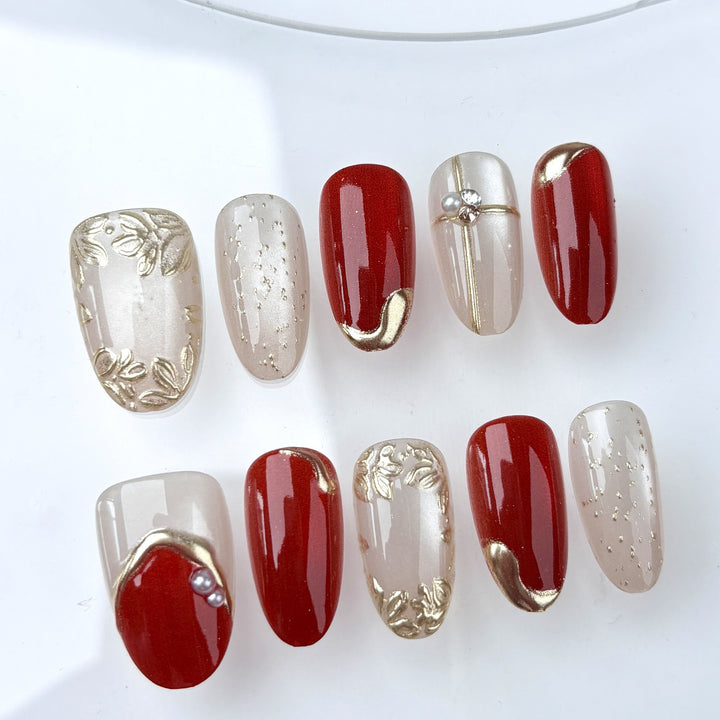 Acrylic nail set with elegant flower and glitter accents Bowlift