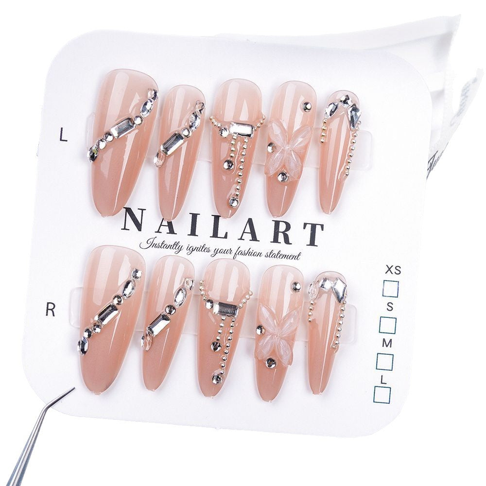 Decorative Stiletto Press-On Nails with Crystal Accents Bowlift
