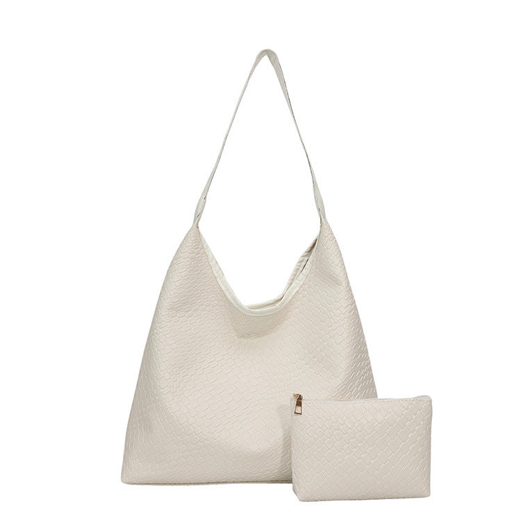 Sleek Textured Leather Hobo Handbag Bowlift