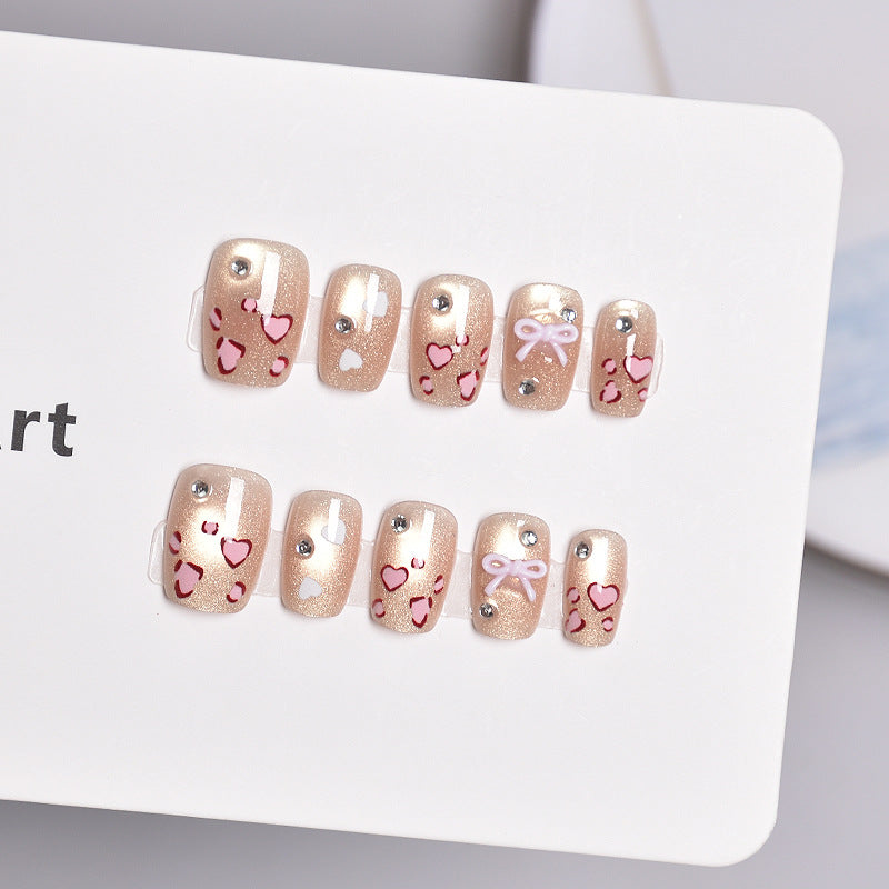 Glamorous Heart-Themed Press-On Nail Set Bowlift