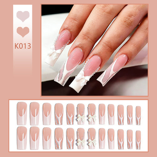 Elegant Fake Nails with Pearl and Bow Decorations Bowlift