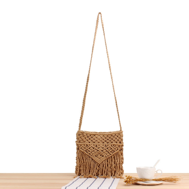 Macramé shoulder bag with fringed decoration Bowlift