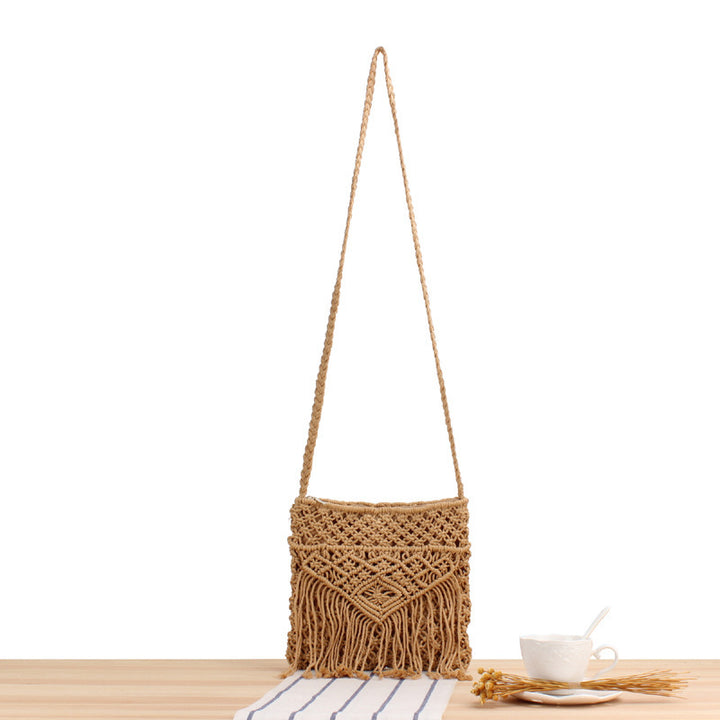 Macramé shoulder bag with fringed decoration Bowlift