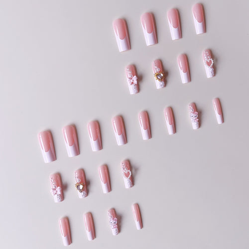 Glamorous artificial nails with 3D decorations and pearl accents Bowlift