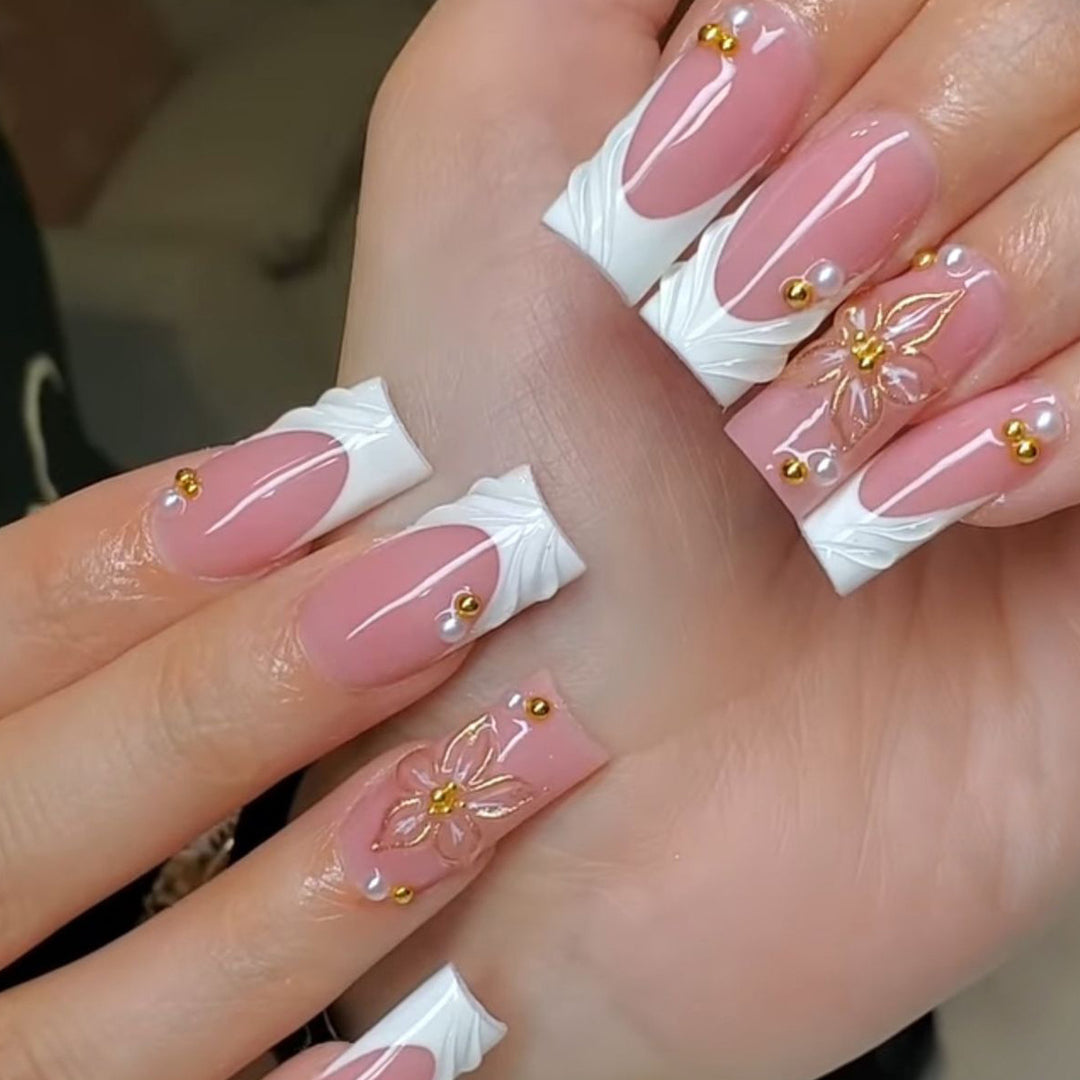 Decorative Floral 3D Acrylic Nail Art Extensions Bowlift