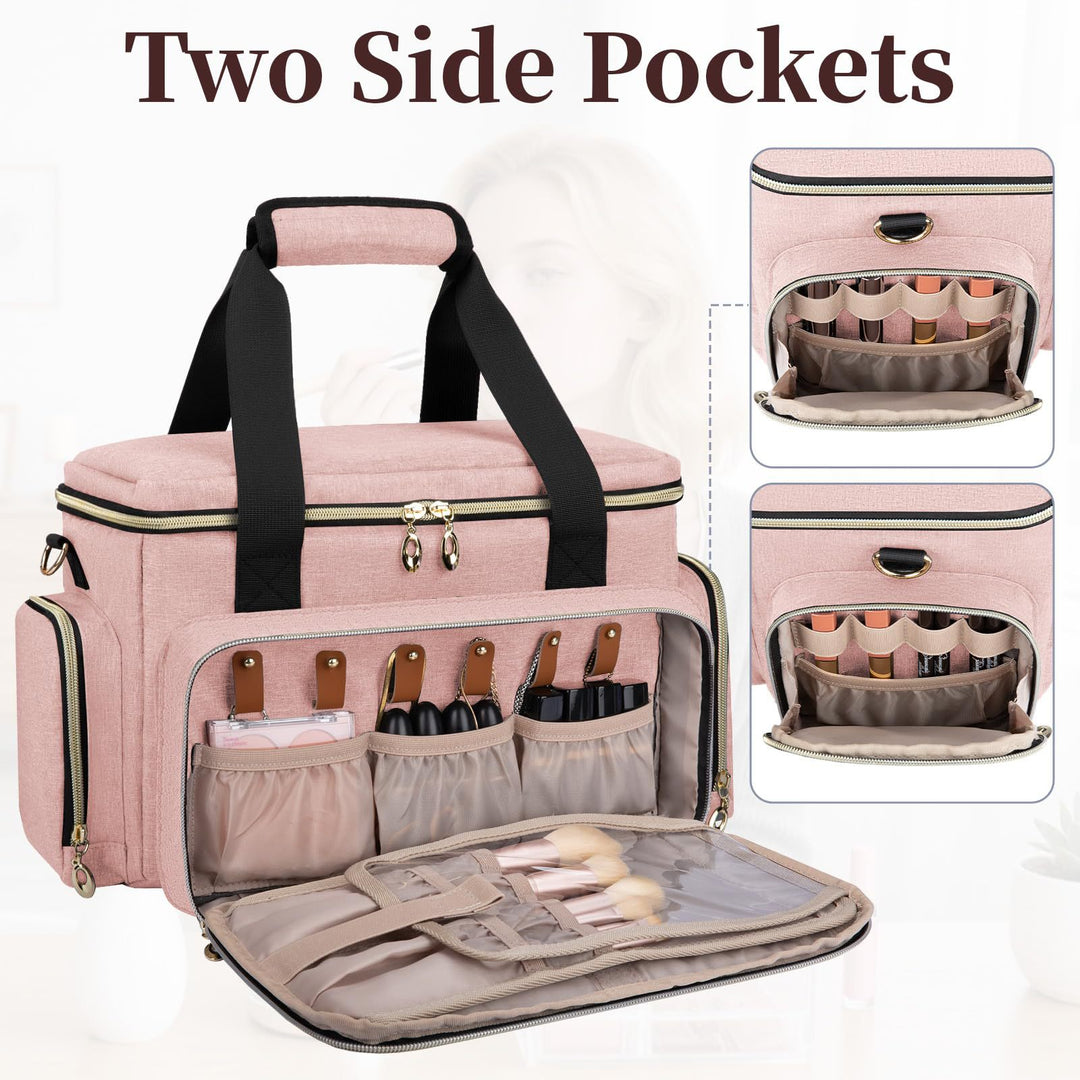 Cosmetic organizer bag with multiple compartments and transparent pockets Bowlift