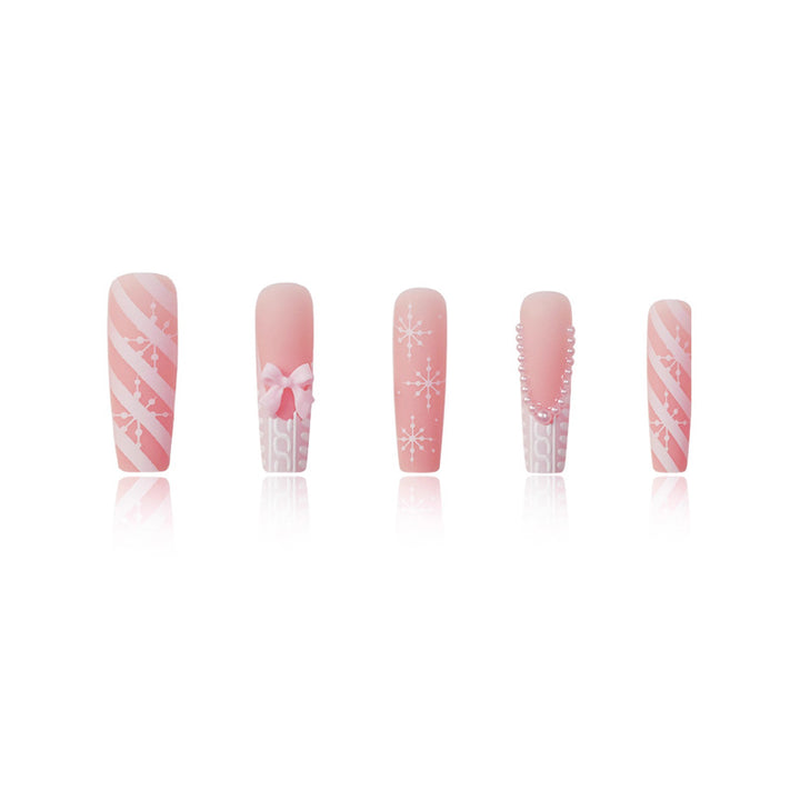 Decorative Press-On Nail Art with Pearl and Bow Accents Bowlift