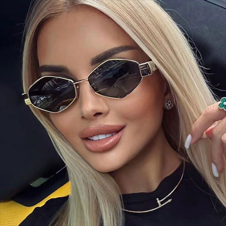 Women's geometric sunglasses with narrow metal frame and polarized lenses Bowlift