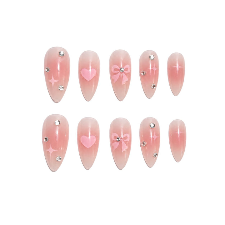 Artificial nails with romantic heart and bow design Bowlift