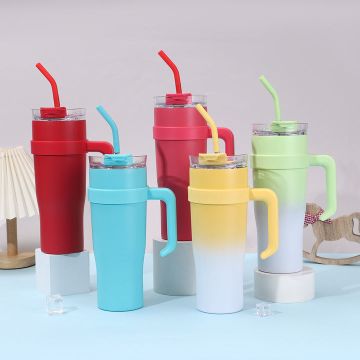 Women Insulated Mug with Plastic Handle and Integrated Straw Bowlift