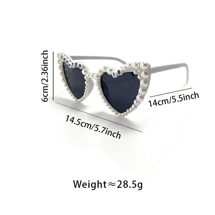 Pearl-Accented Heart-Shaped Sunglasses Bowlift