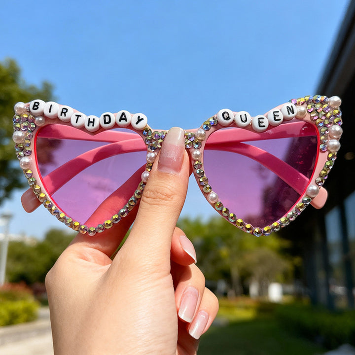 Decorative Rhinestone-Embellished Heart-Shaped Sunglasses Bowlift