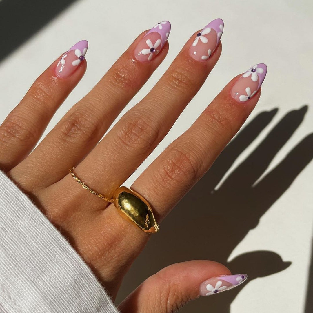 Artificial nail set with colorful flowers and creative French design Bowlift