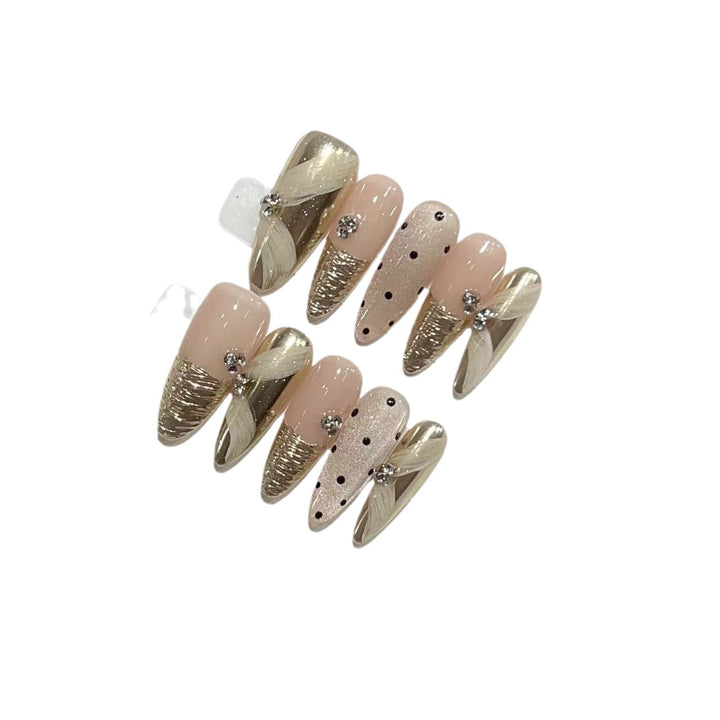 Luxury Press-On Nail Art Set with Elegant Metallic Accents Bowlift