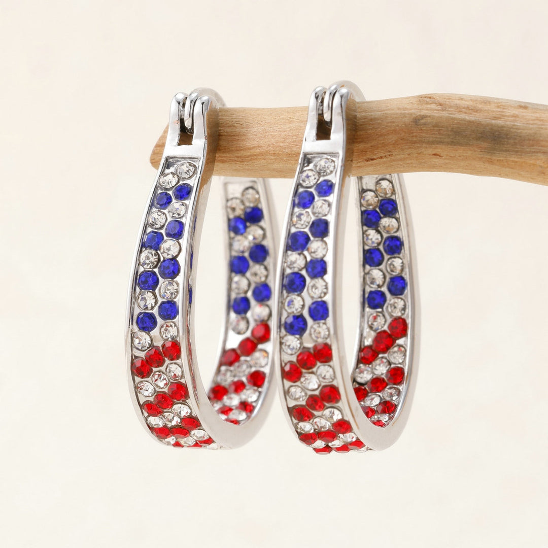 Ladies nano curved clip-on earrings with dense rhinestone embellishment and polished metal alloy Bowlift