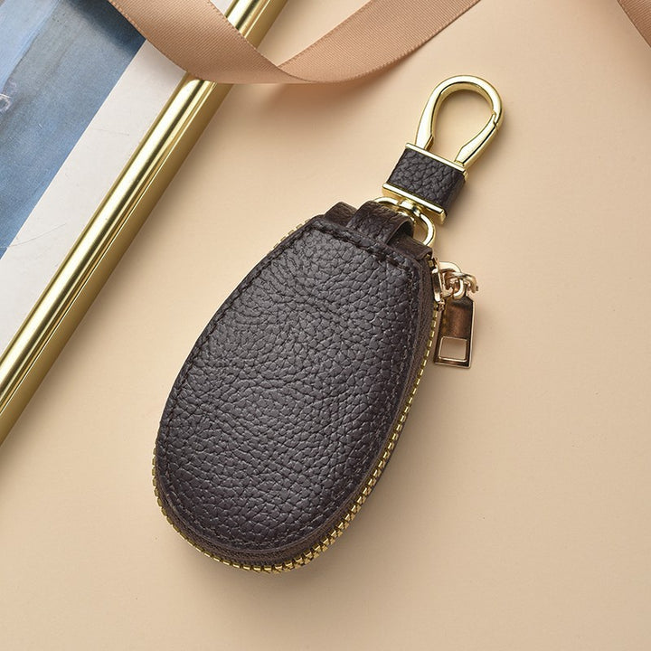 Compact Textured Leather Keychain Pouch Bowlift
