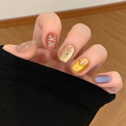 Artistic Press-On Nail Set with Unique Patterns Bowlift