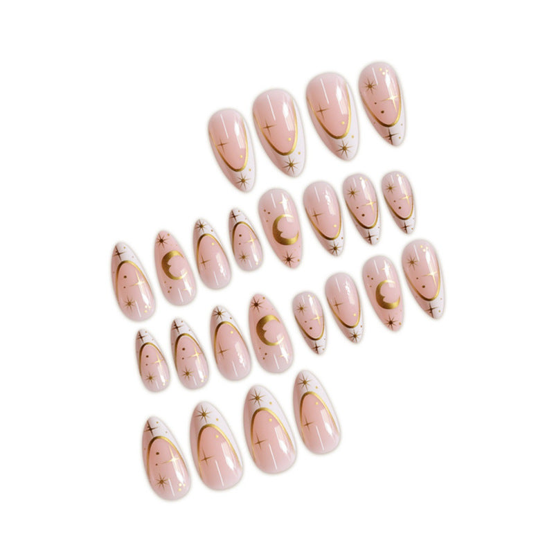 Artistic Stiletto Press-On Nail Design with Gold Accents Bowlift