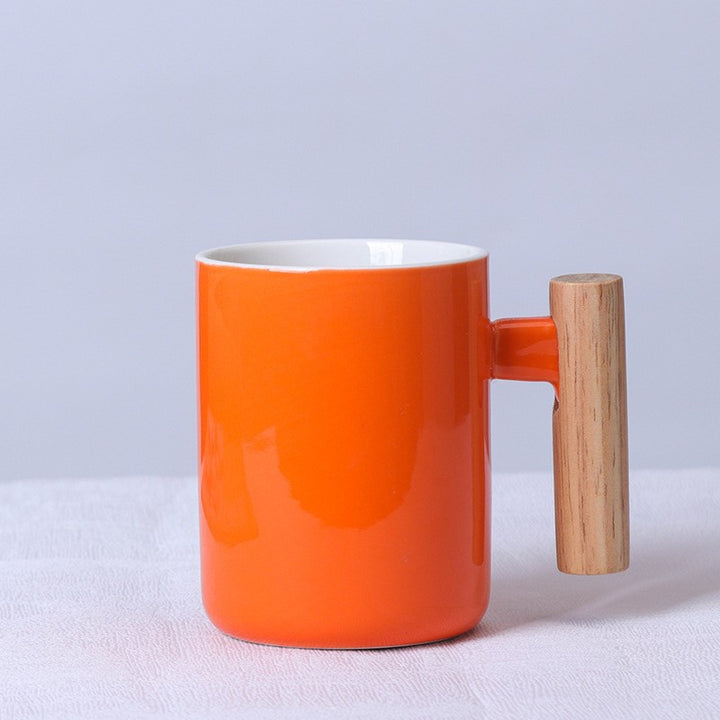 Ceramic Coffee Mug with Ergonomic Wooden Handle Bowlift